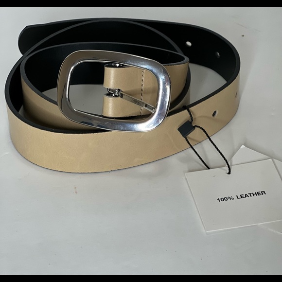 Zara Brown Taupe Beige Leather Belt Size 32 Womens Belt 100% Leather Cream New - Picture 4 of 14